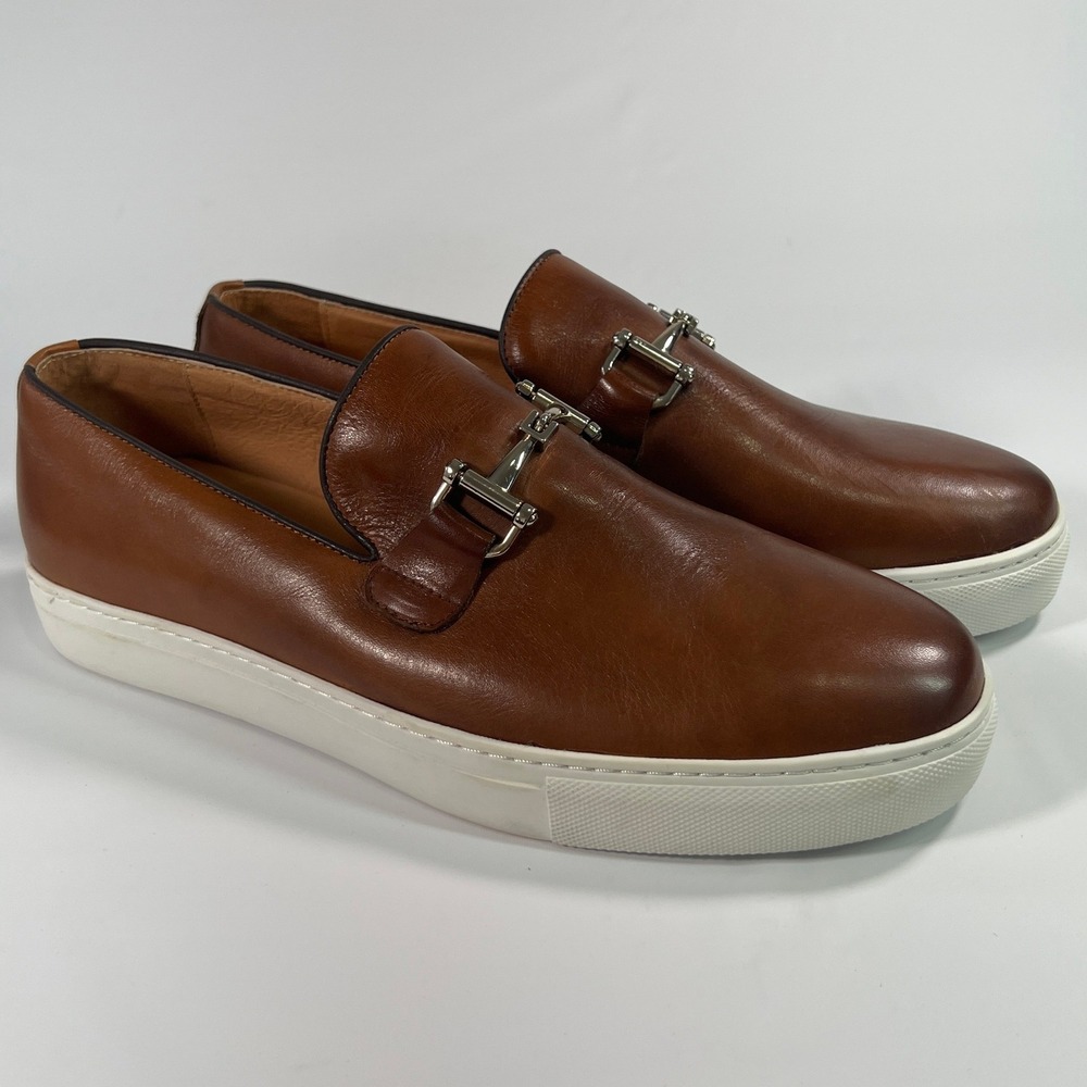 Marc Nolan Boardwalk Bit Loafer Sneakers Mens 10 Brown Leather Slip‎ On Luxury